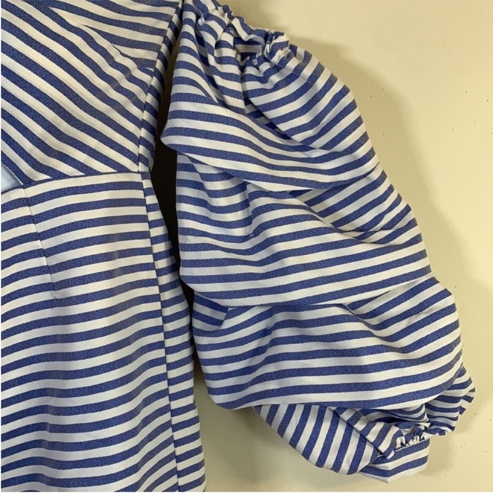 NEW! Kaylee Kollection Off Shoulder Balloon Sleeve Stripe Romper. Small. - Picture 7 of 12